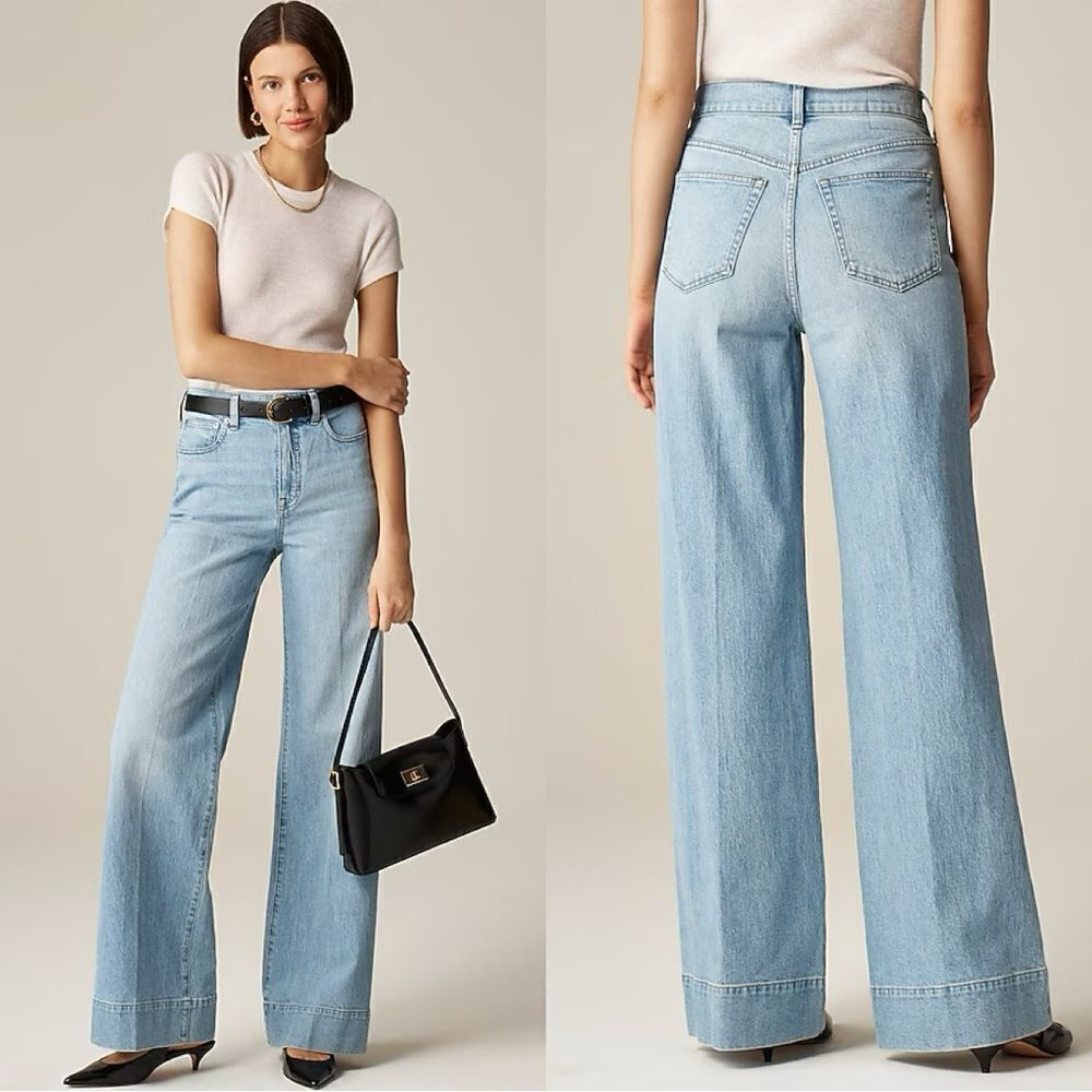 NWT J CREW PETITE New high-rise denim trouser jean in Synniva “light” Wash